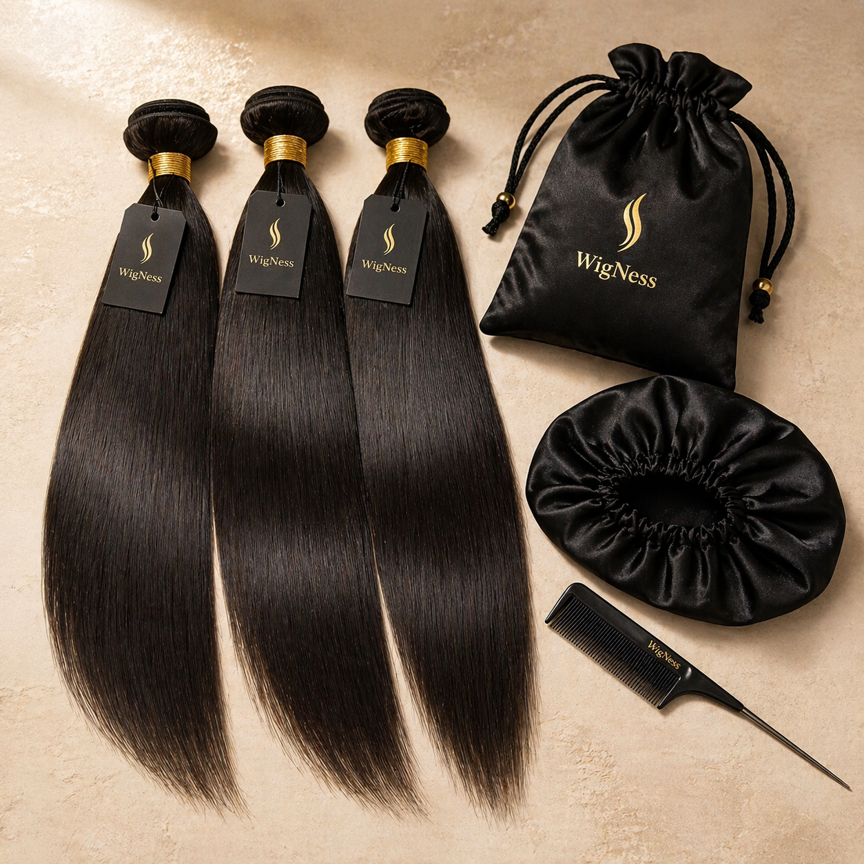 Pack Élégance Straight — 3 mèches lisses + accessoires | WigNess