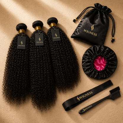 Pack Naturel Kinky — 3 mèches afro + accessoires | WigNess